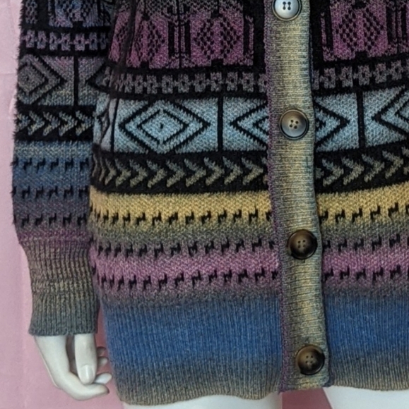 Paris Hues Patterned Multicolor V Neck Cardigan Sweater size XL - Picture 3 of 7